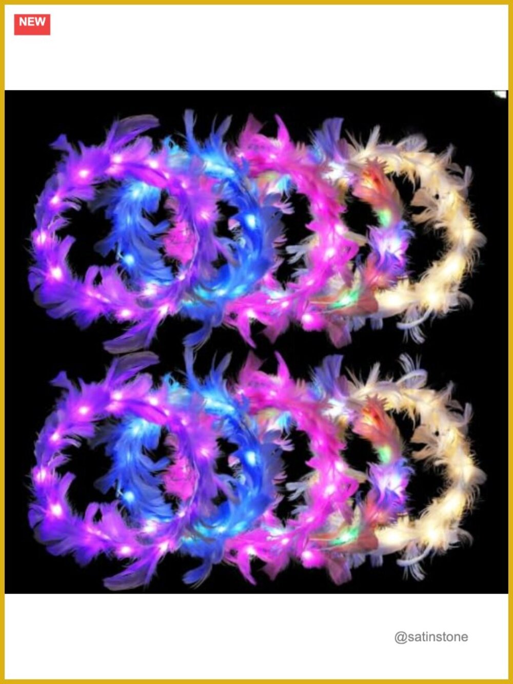 LED Feather Crown Headbands Set Light Up Flower Party Hair Accessories